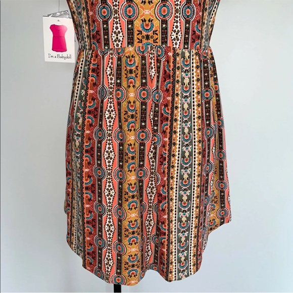 Women’s M Bobbie Brooks Multi Fall Floral India Print Babydoll Soft Stretch Top - Picture 10 of 12